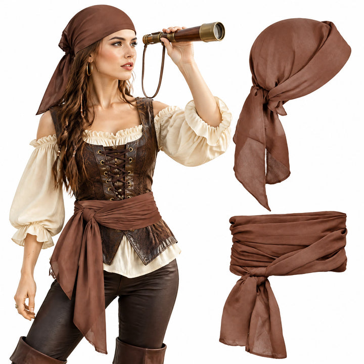 FREE Today: Pirate Bandana Belt for Women Men - Halloween Renaissance Costume Accessories Pirate Head Scarf Sash for Cosplay Party - image 3