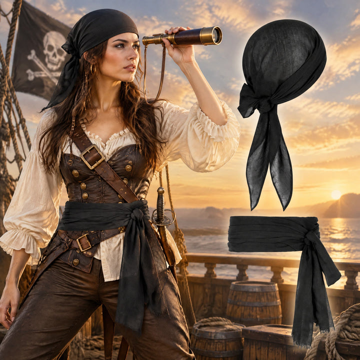 FREE Today: Pirate Bandana Belt for Women Men - Halloween Renaissance Costume Accessories Pirate Head Scarf Sash for Cosplay Party - image 5