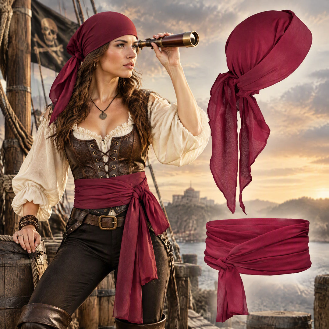 FREE Today: Pirate Bandana Belt for Women Men - Halloween Renaissance Costume Accessories Pirate Head Scarf Sash for Cosplay Party - image 0