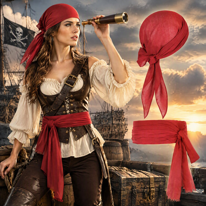 FREE Today: Pirate Bandana Belt for Women Men - Halloween Renaissance Costume Accessories Pirate Head Scarf Sash for Cosplay Party - image 7