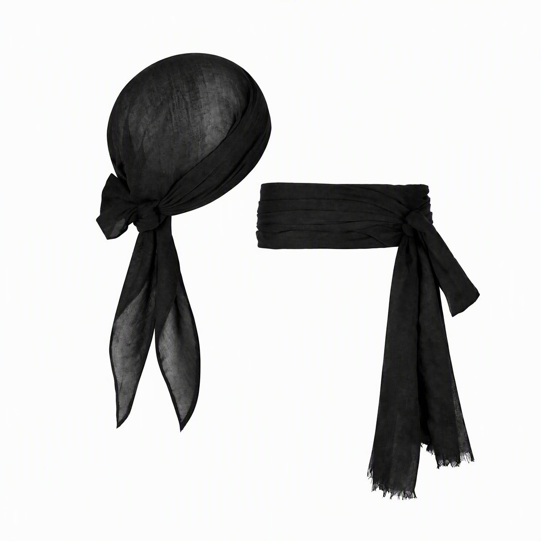 FREE Today: Pirate Bandana Belt for Women Men - Halloween Renaissance Costume Accessories Pirate Head Scarf Sash for Cosplay Party - Black - image 4