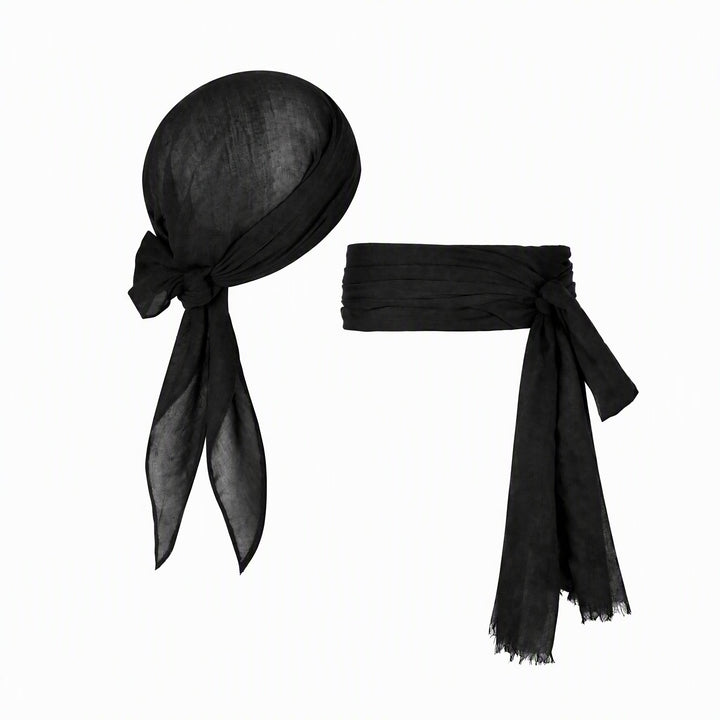 FREE Today: Pirate Bandana Belt for Women Men - Halloween Renaissance Costume Accessories Pirate Head Scarf Sash for Cosplay Party - Black - image 4