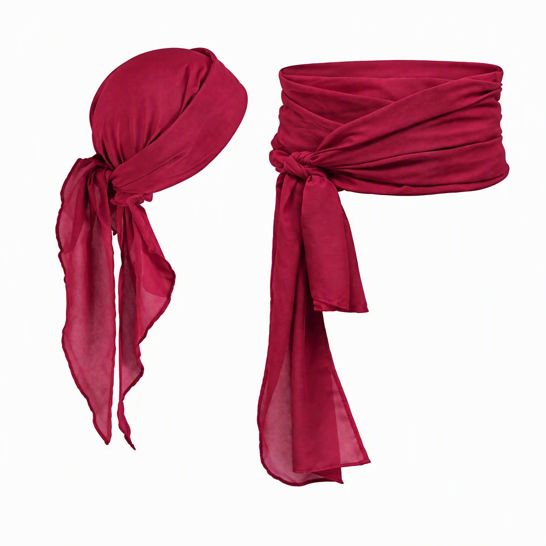 FREE Today: Pirate Bandana Belt for Women Men - Halloween Renaissance Costume Accessories Pirate Head Scarf Sash for Cosplay Party - Burgundy - image 1