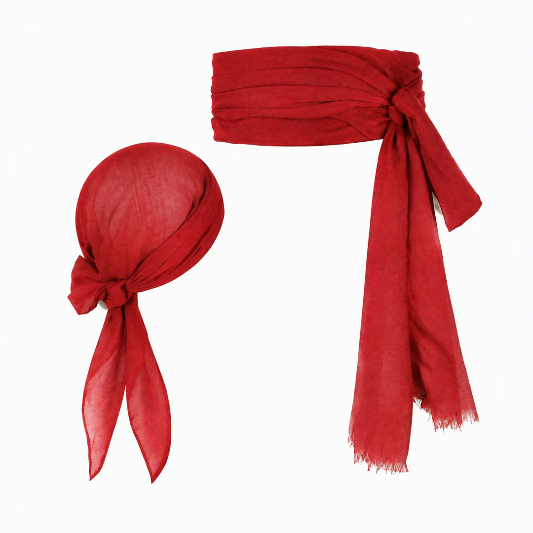FREE Today: Pirate Bandana Belt for Women Men - Halloween Renaissance Costume Accessories Pirate Head Scarf Sash for Cosplay Party - Red - image 6