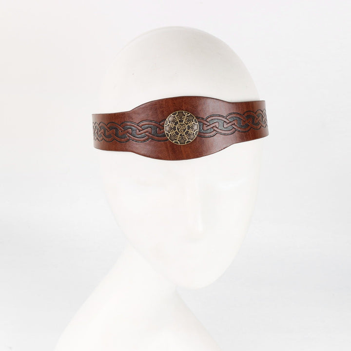 FREE Today: Medieval Embossed Faux Leather Headpiece Viking Retro Renaissance Adjustable Cosplay Headband - Circular Pattern - Brown - image 12