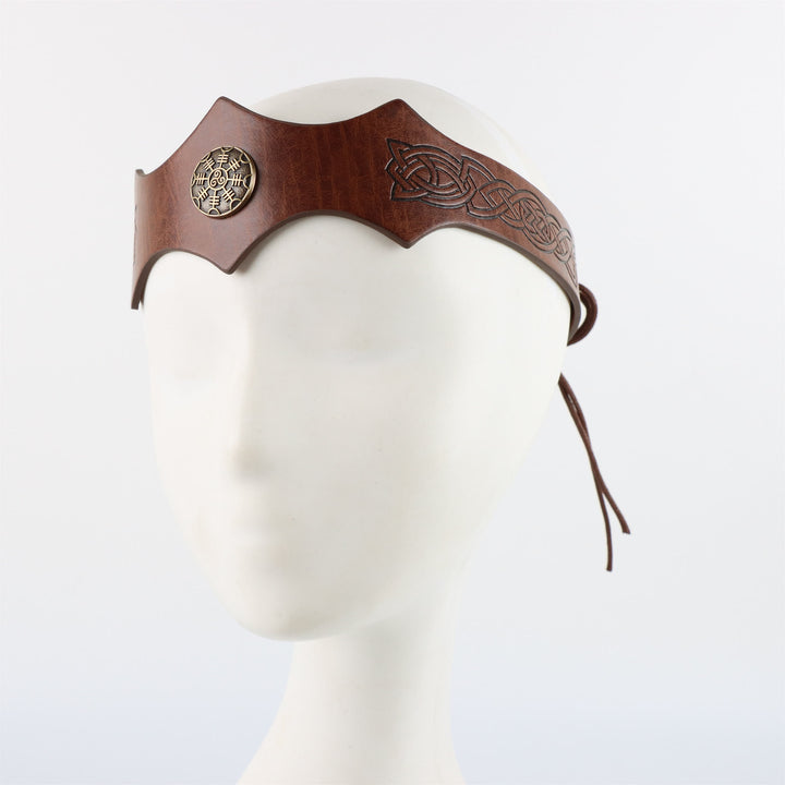 FREE Today: Medieval Embossed Faux Leather Headpiece Viking Retro Renaissance Adjustable Cosplay Headband - Wavy Pattern - Brown - image 1