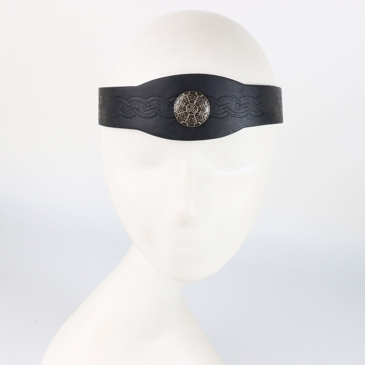FREE Today: Medieval Embossed Faux Leather Headpiece Viking Retro Renaissance Adjustable Cosplay Headband - Circular Pattern - Black - image 17
