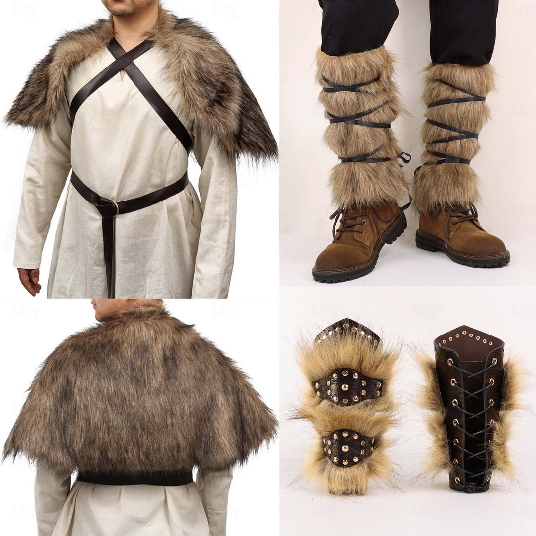 WorldNorse Medieval Viking 2-8-Piece Costume Set  - Wrist Wraps+Ankle Sleeves+Shawl Set - 3XL - image 17