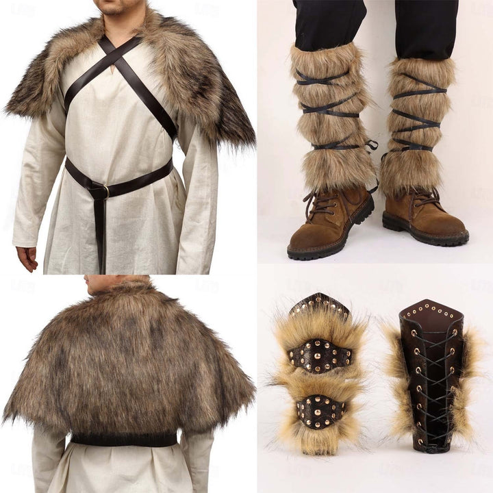 WorldNorse Medieval Viking 2-8-Piece Costume Set  - Wrist Wraps+Ankle Sleeves+Shawl Set - 3XL - image 17