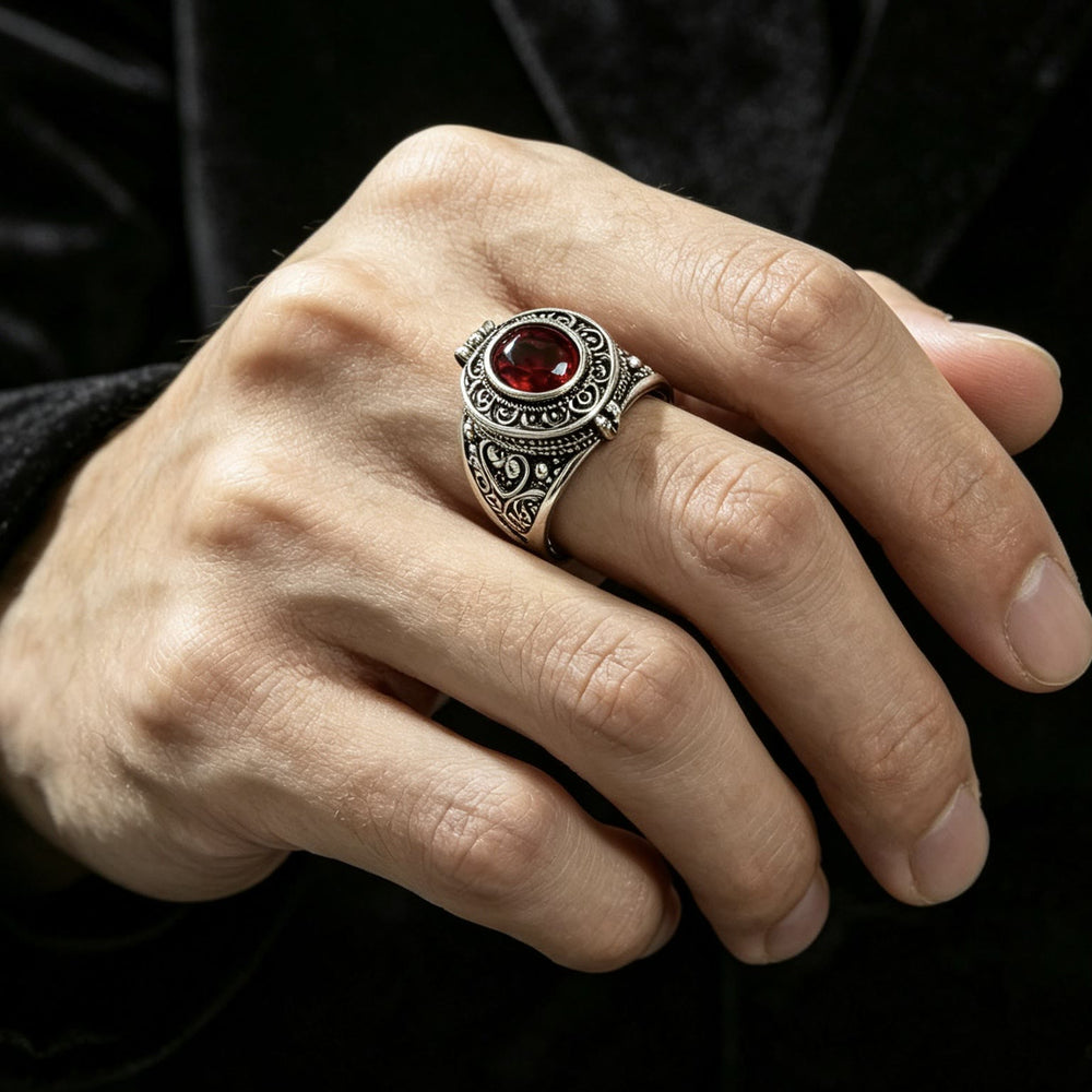 FREE Today: Vintage Silver Color Garnet Poison Locket Ring Vampire Jewelry - image 1