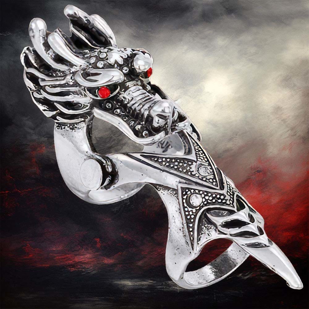 FREE Today: Gothic Articulated Dragon Armor Ring Antique Silver Color Full Finger Joint Ring Cosplay Gift - image 3