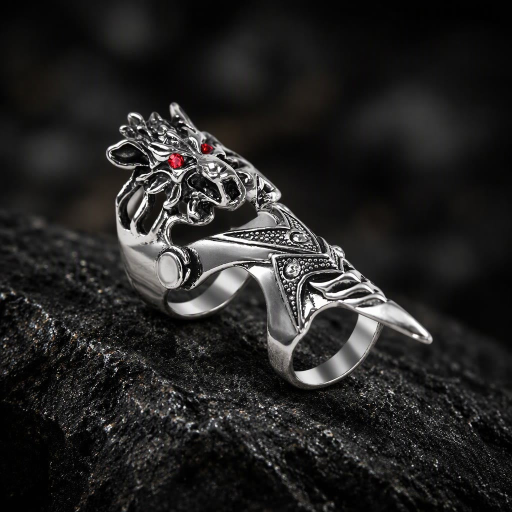 FREE Today: Gothic Articulated Dragon Armor Ring Antique Silver Color Full Finger Joint Ring Cosplay Gift - C - image 6