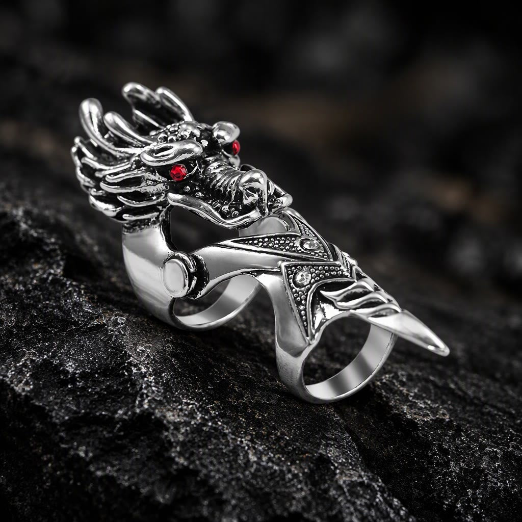 FREE Today: Gothic Articulated Dragon Armor Ring Antique Silver Color Full Finger Joint Ring Cosplay Gift - image 4