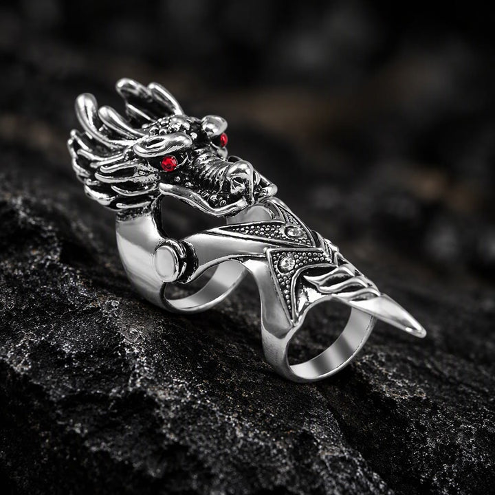 FREE Today: Gothic Articulated Dragon Armor Ring Antique Silver Color Full Finger Joint Ring Cosplay Gift - image 4
