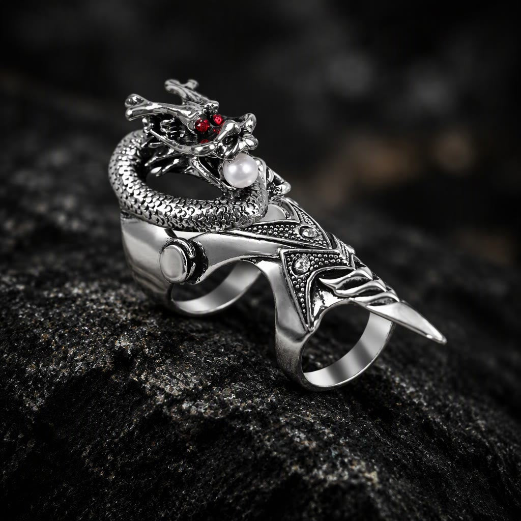 FREE Today: Gothic Articulated Dragon Armor Ring Antique Silver Color Full Finger Joint Ring Cosplay Gift - B - image 5