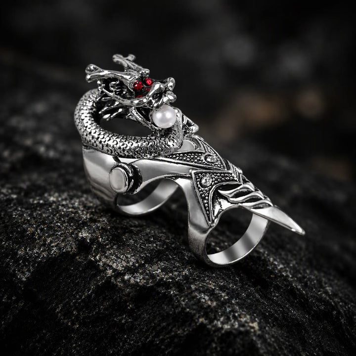 FREE Today: Gothic Articulated Dragon Armor Ring Antique Silver Color Full Finger Joint Ring Cosplay Gift - B - image 5