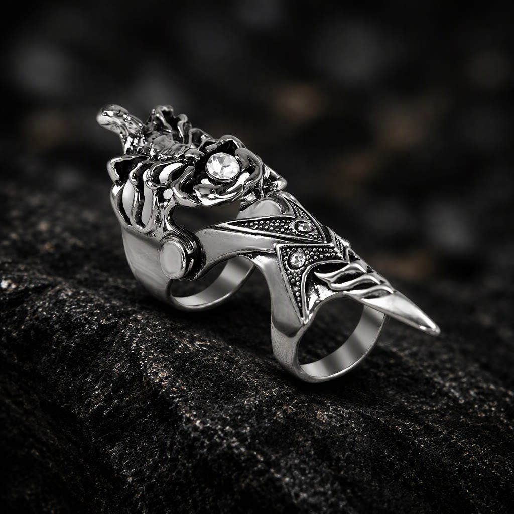 FREE Today: Gothic Articulated Dragon Armor Ring Antique Silver Color Full Finger Joint Ring Cosplay Gift - D - image 7
