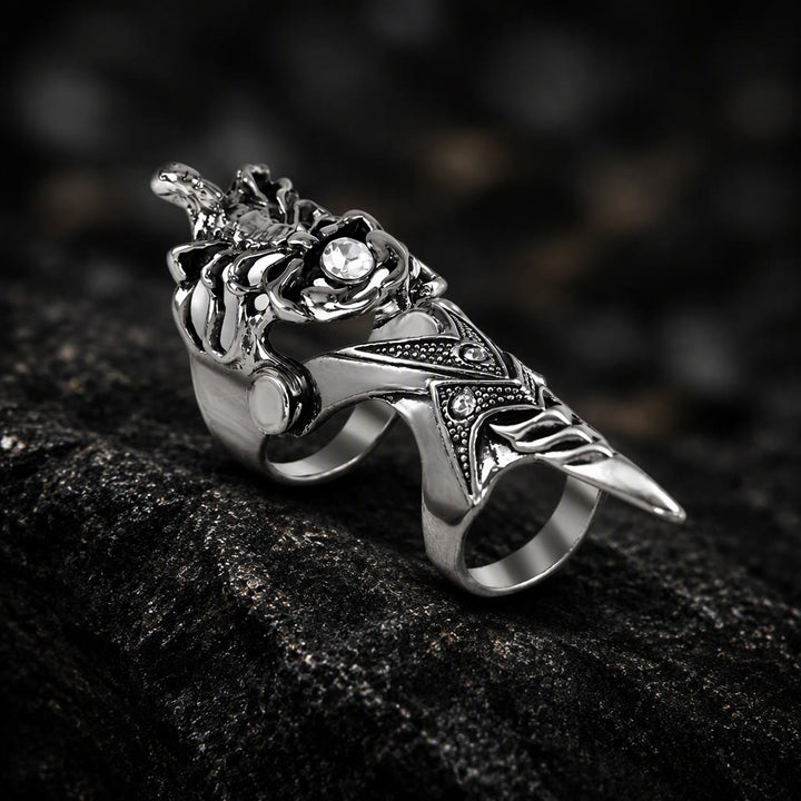 FREE Today: Gothic Articulated Dragon Armor Ring Antique Silver Color Full Finger Joint Ring Cosplay Gift - D - image 7