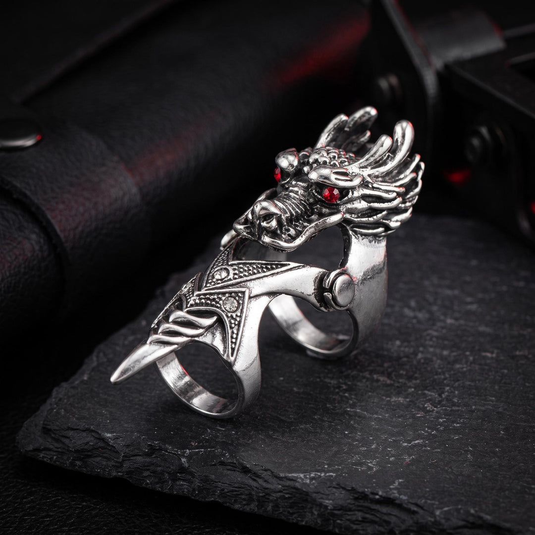FREE Today: Gothic Articulated Dragon Armor Ring Antique Silver Color Full Finger Joint Ring Cosplay Gift - A - image 0
