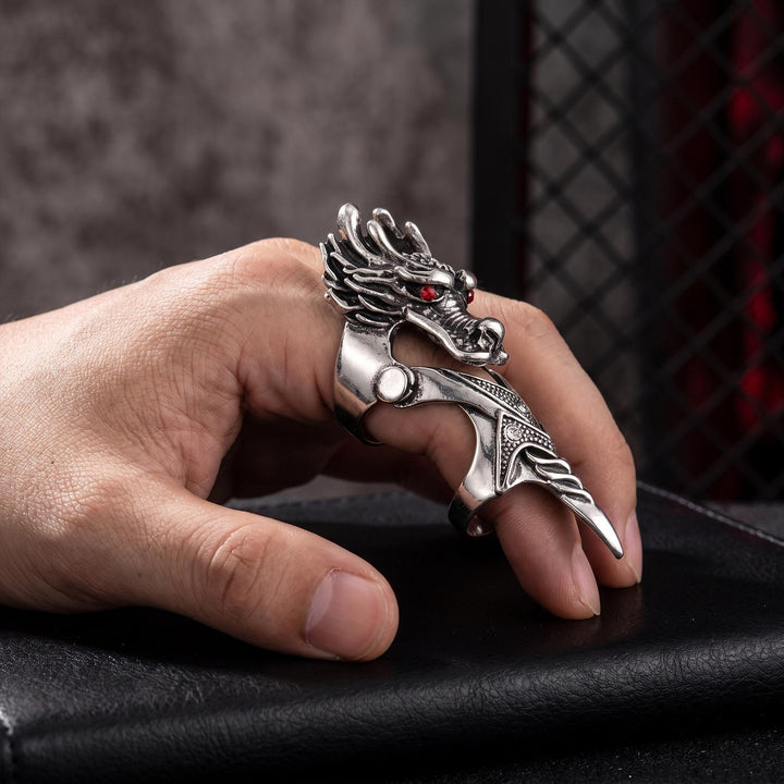 FREE Today: Gothic Articulated Dragon Armor Ring Antique Silver Color Full Finger Joint Ring Cosplay Gift - image 2