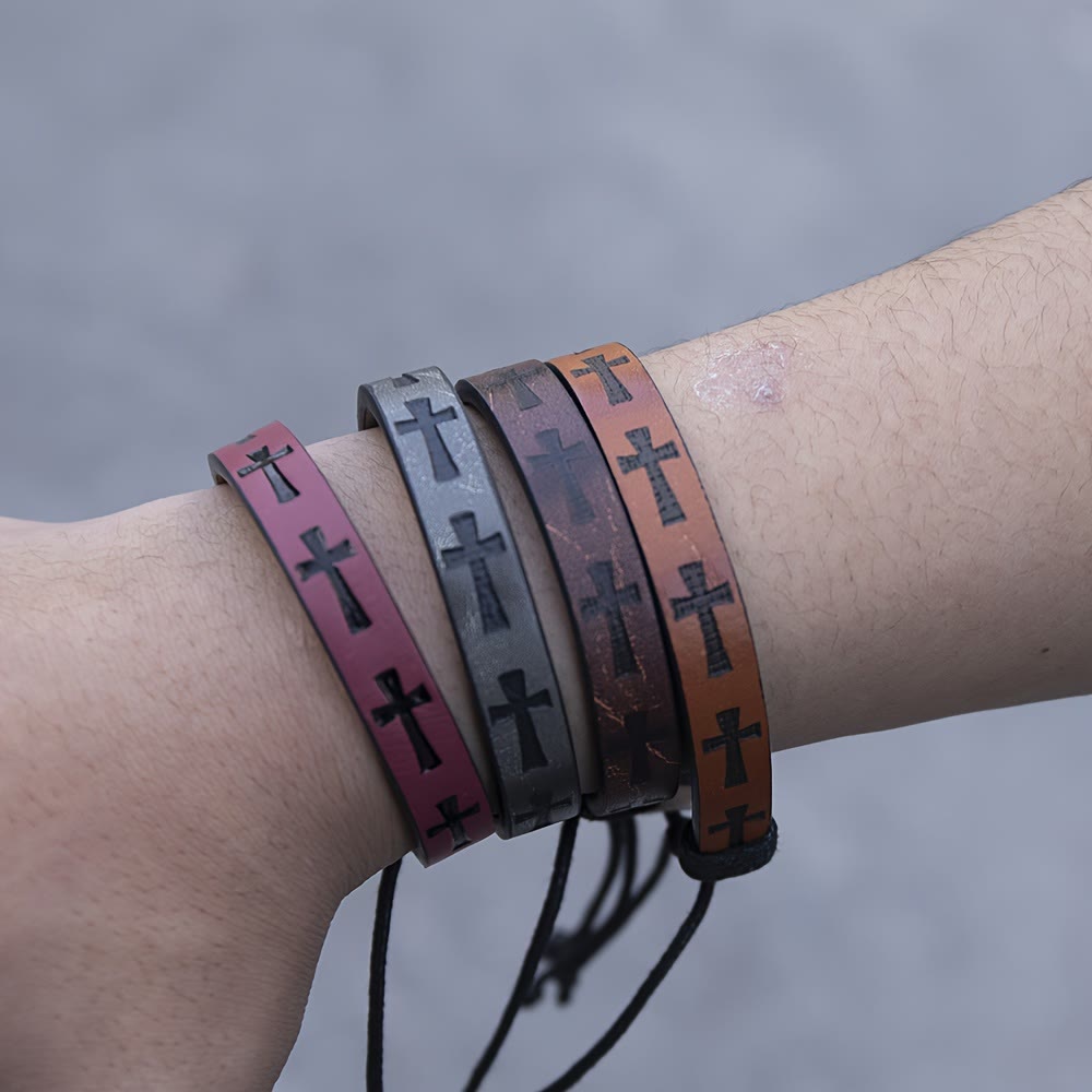 FREE Today: Retro Leather Cross Bracelet Punk Rock Adjustable Bangle  - image 7