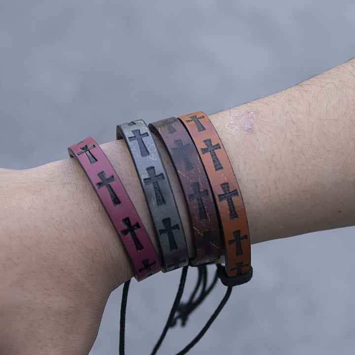 FREE Today: Retro Leather Cross Bracelet Punk Rock Adjustable Bangle  - image 7