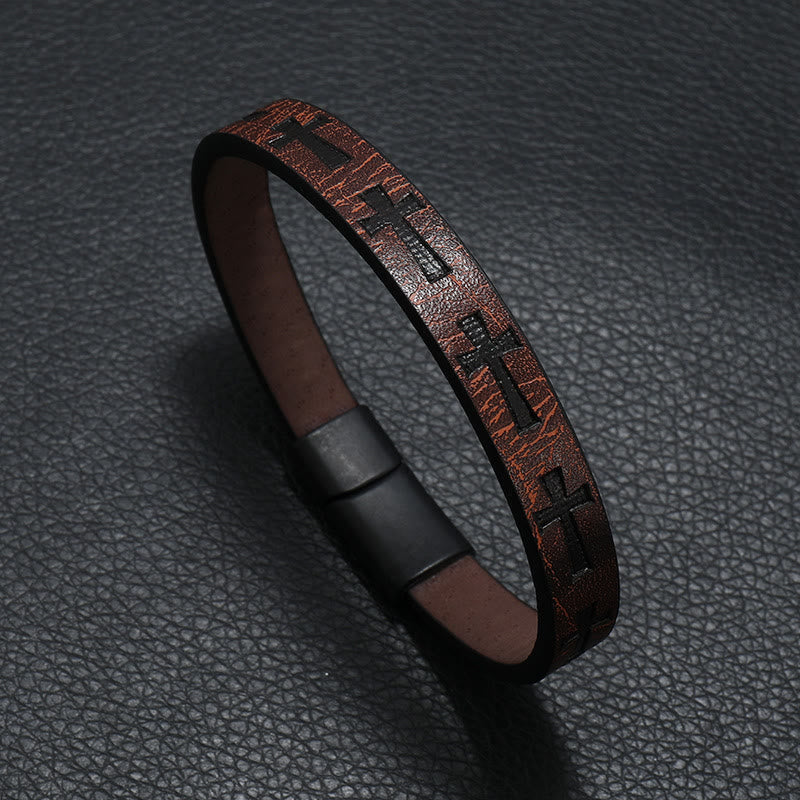 FREE Today: Retro Leather Cross Bracelet Punk Rock Adjustable Bangle  - Brown - image 2