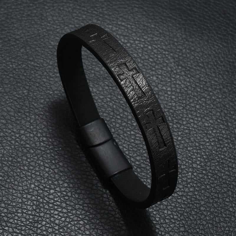 FREE Today: Retro Leather Cross Bracelet Punk Rock Adjustable Bangle  - Black - image 1