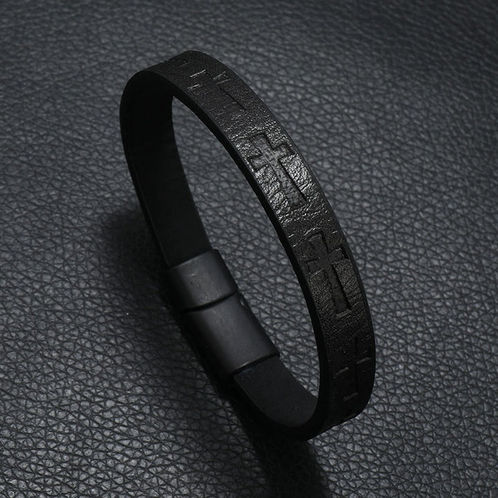 FREE Today: Retro Leather Cross Bracelet Punk Rock Adjustable Bangle  - Black - image 1
