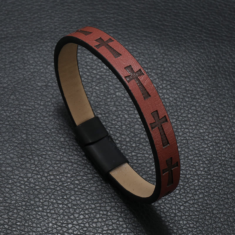 FREE Today: Retro Leather Cross Bracelet Punk Rock Adjustable Bangle  - Burgundy - image 3