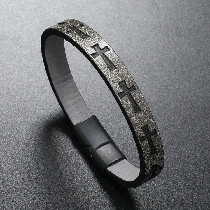 FREE Today: Retro Leather Cross Bracelet Punk Rock Adjustable Bangle  - Gray - image 5