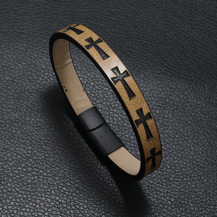 FREE Today: Retro Leather Cross Bracelet Punk Rock Adjustable Bangle  - Yellow - image 4