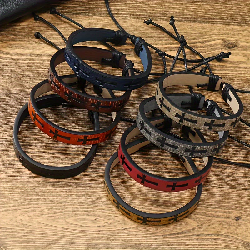 FREE Today: Retro Leather Cross Bracelet Punk Rock Adjustable Bangle  - image 0