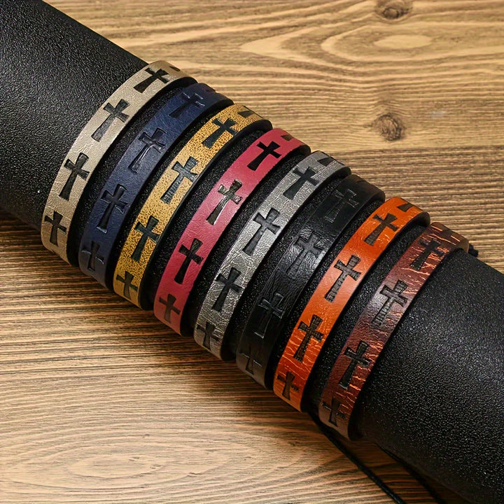 FREE Today: Retro Leather Cross Bracelet Punk Rock Adjustable Bangle  - image 10