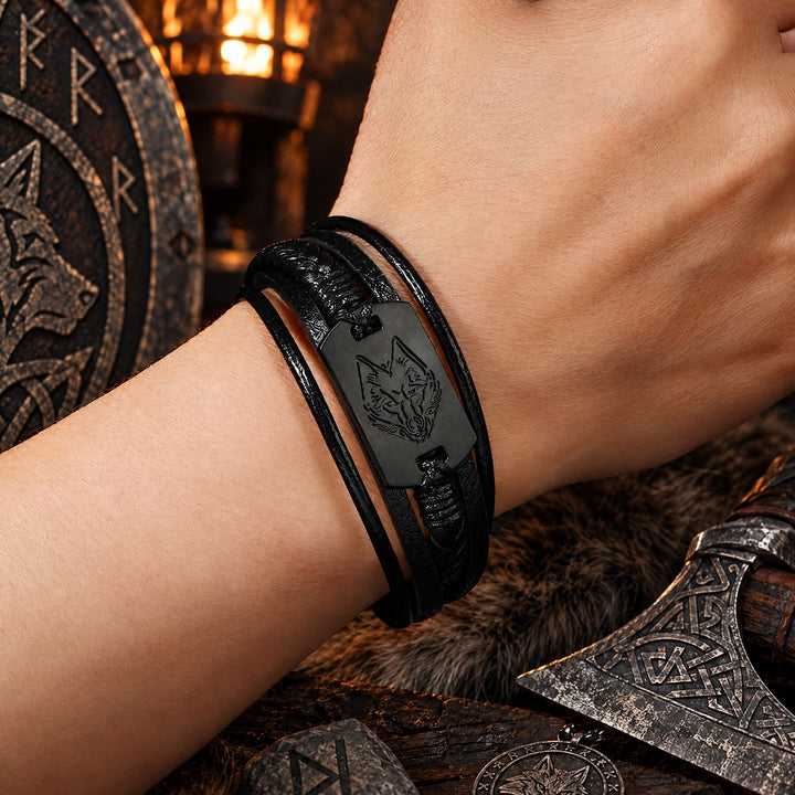 FREE Today: Vintage Goth Metal Wolf Head Braided Leather Men Bracelet Wristband - image 4