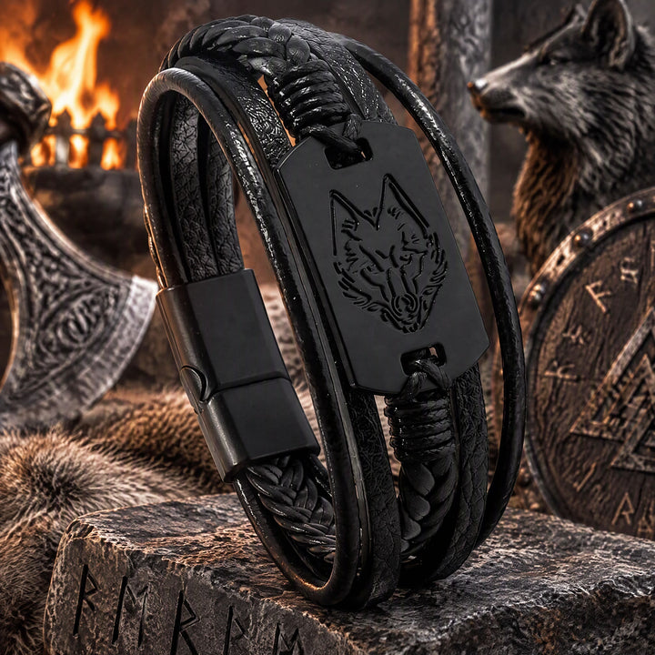 FREE Today: Vintage Goth Metal Wolf Head Braided Leather Men Bracelet Wristband - Black - image 3