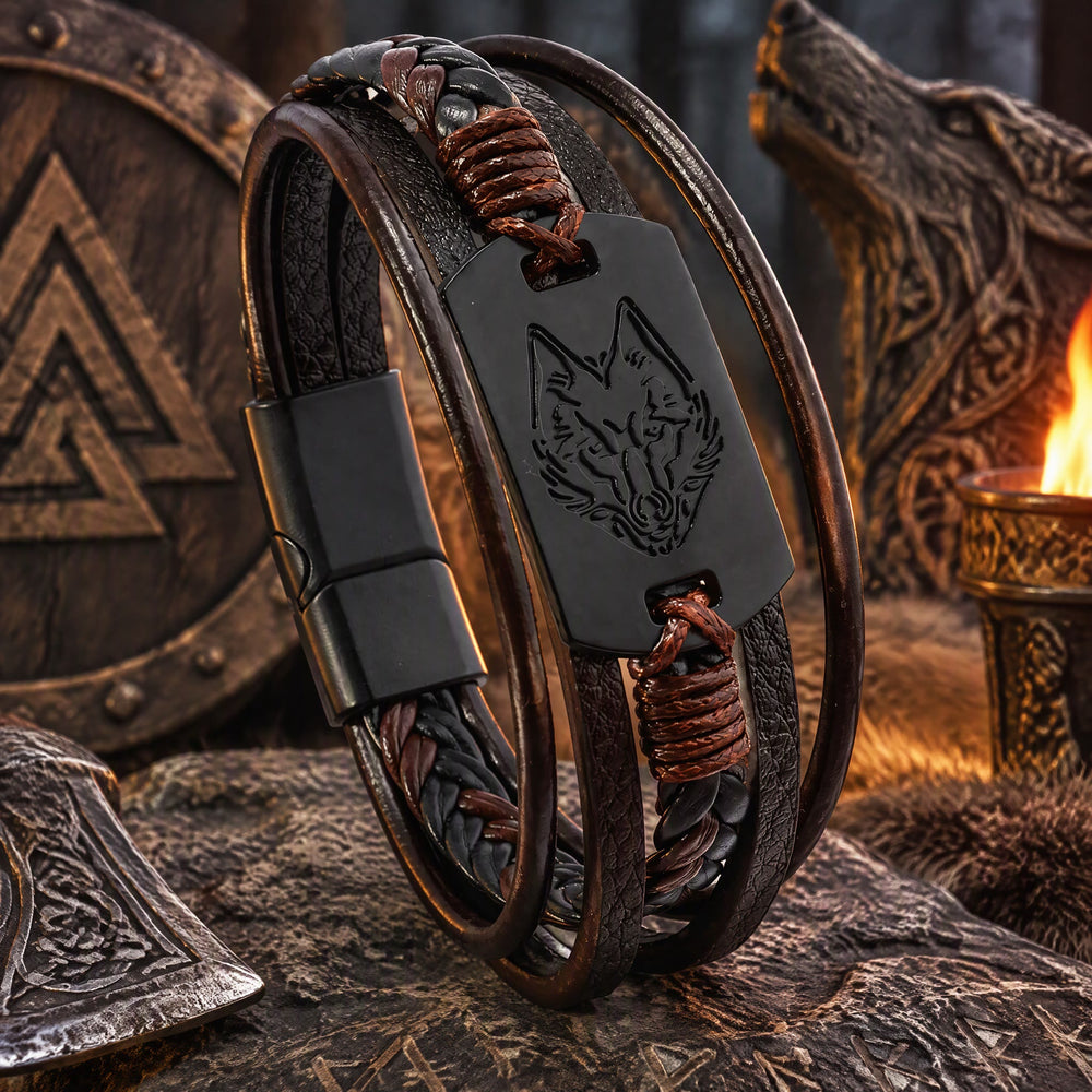 FREE Today: Vintage Goth Metal Wolf Head Braided Leather Men Bracelet Wristband - image 1