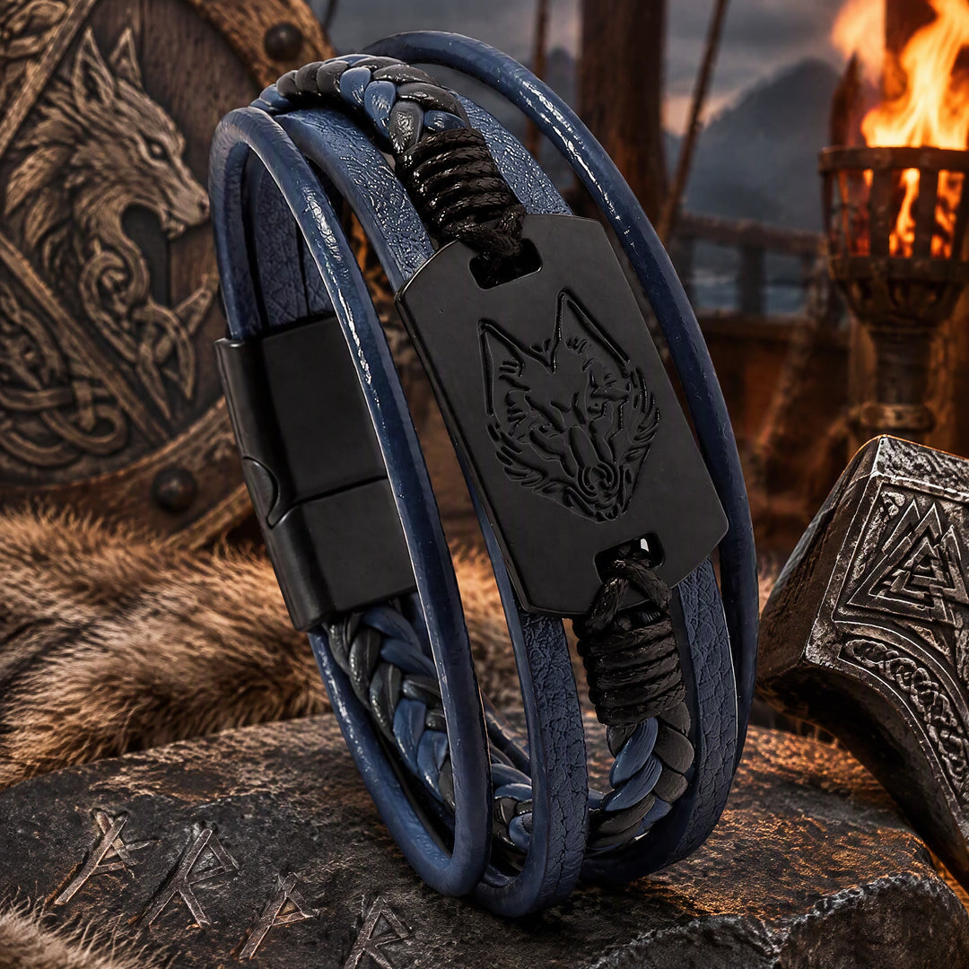 FREE Today: Vintage Goth Metal Wolf Head Braided Leather Men Bracelet Wristband - Blue - image 2