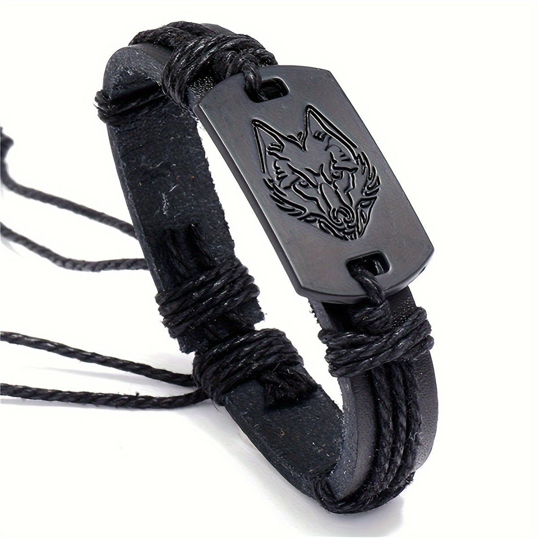 FREE Today: Vintage Goth Metal Wolf Head Braided Leather Men Bracelet Wristband - image 9