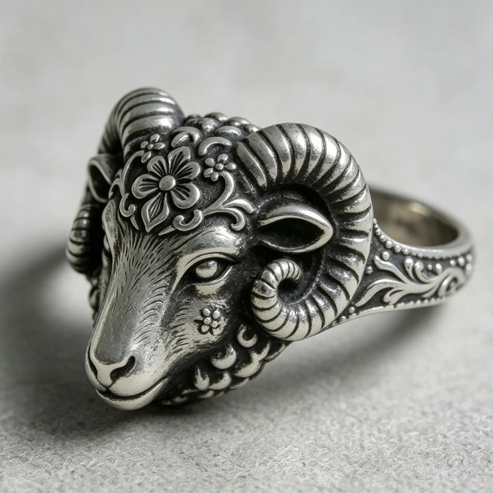 FREE Today: Vintage Floral Carved Ram Head Bangle Viking Thor's Goat Silver Ring - image 4