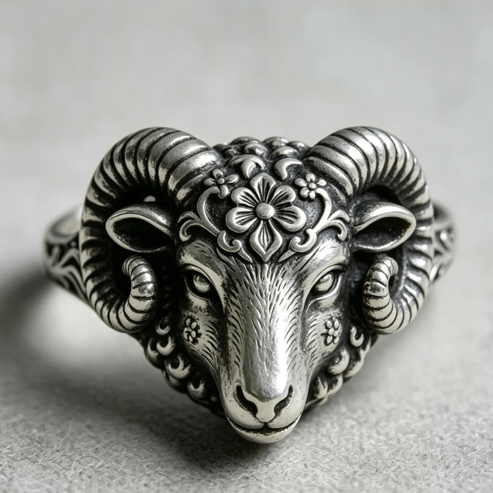 FREE Today: Vintage Floral Carved Ram Head Bangle Viking Thor's Goat Silver Ring - US 10 - image 0
