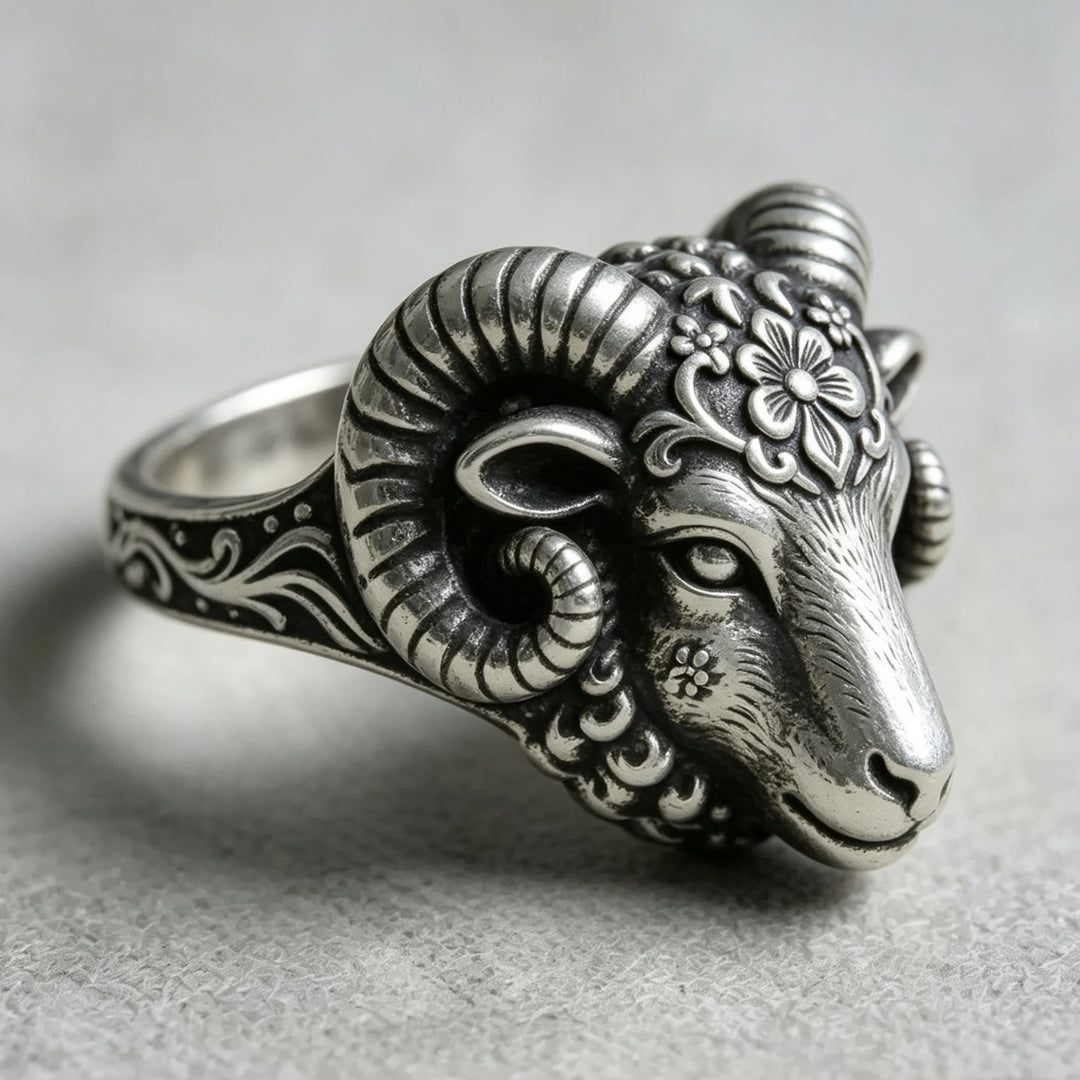 FREE Today: Vintage Floral Carved Ram Head Bangle Viking Thor's Goat Silver Ring - image 3
