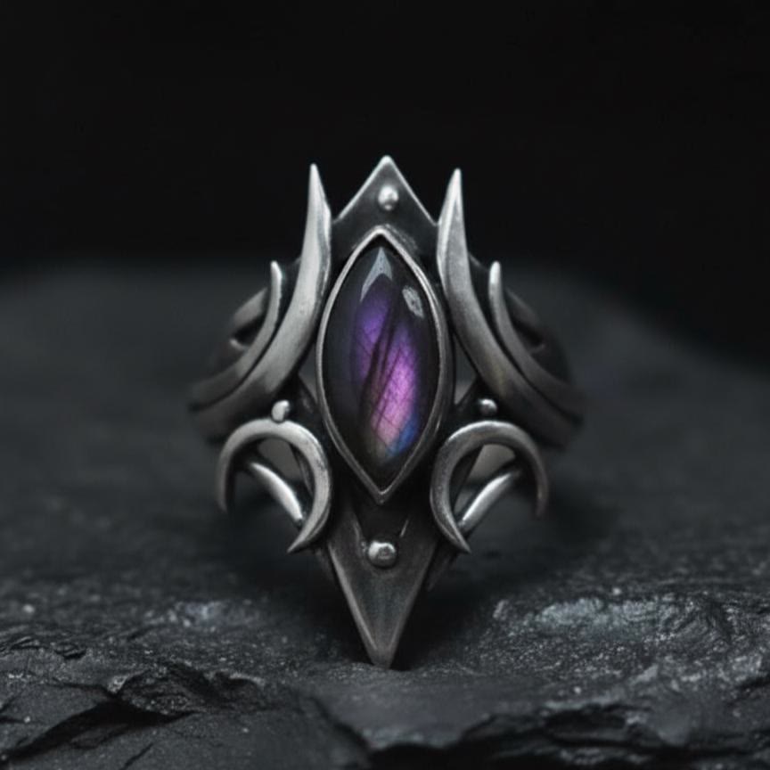 FREE Today: Gothic Triple Moon Goddess with Purple Labradorite Witchy Ring - image 1