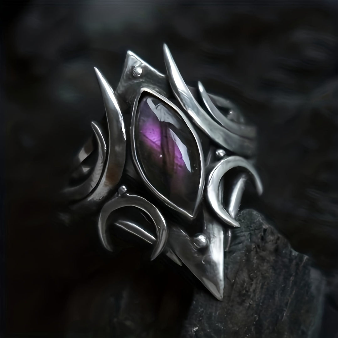 FREE Today: Gothic Triple Moon Goddess with Purple Labradorite Witchy Ring - Simulated Purple Labradorite - US 10 - image 0
