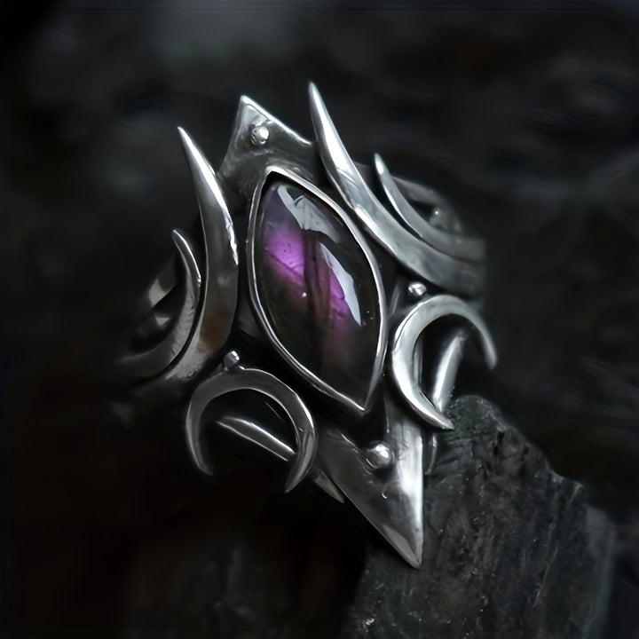 FREE Today: Gothic Triple Moon Goddess with Purple Labradorite Witchy Ring - Simulated Purple Labradorite - US 10 - image 0