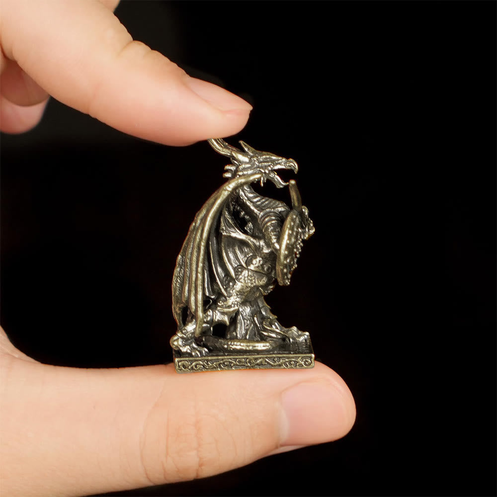 FREE Today: Handcrafted Retro Solid Mini Brass Dragon Knight Statue Armored Warrior with Sword Shield Figurine Decor - image 5