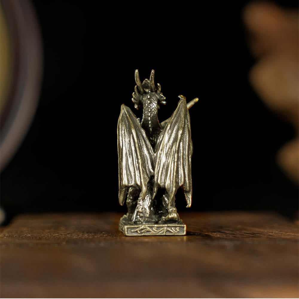 FREE Today: Handcrafted Retro Solid Mini Brass Dragon Knight Statue Armored Warrior with Sword Shield Figurine Decor - image 6