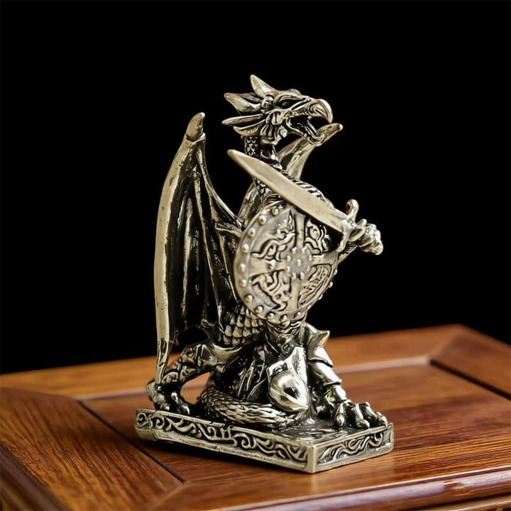 FREE Today: Handcrafted Retro Solid Mini Brass Dragon Knight Statue Armored Warrior with Sword Shield Figurine Decor - image 7