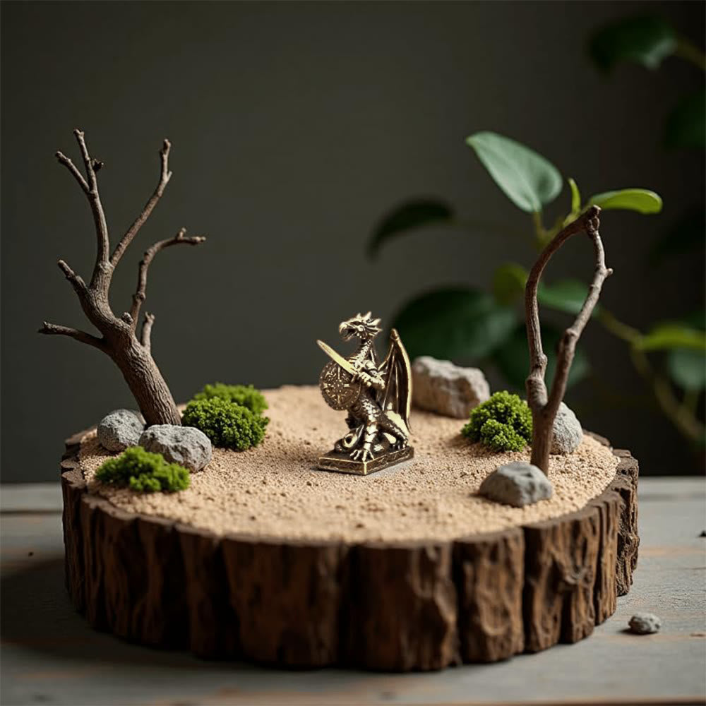 FREE Today: Handcrafted Retro Solid Mini Brass Dragon Knight Statue Armored Warrior with Sword Shield Figurine Decor - image 9