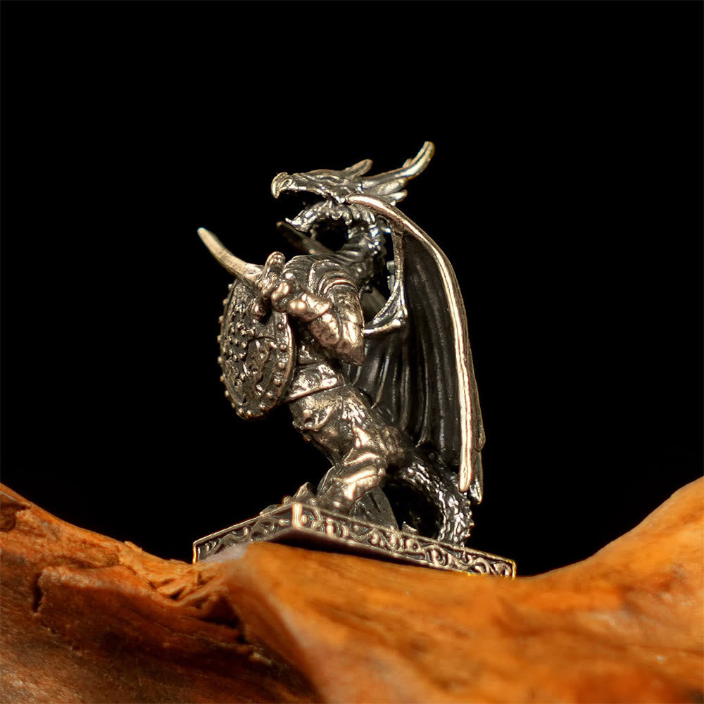 FREE Today: Handcrafted Retro Solid Mini Brass Dragon Knight Statue Armored Warrior with Sword Shield Figurine Decor - Dragon Knight Statue - image 0
